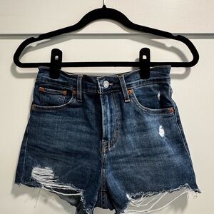 Levi's Blue High-Waisted Jean Shorts with Distressed Look